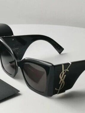 NEW Saint Laurent SLM119 BLAZE 001 Black Grey Oversized Cat Eye Women Sunglasses